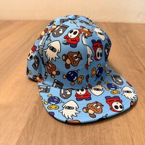 Super Mario Nintendo Snapback Hat Blue All Over Print Shy Guy Goomba 2021